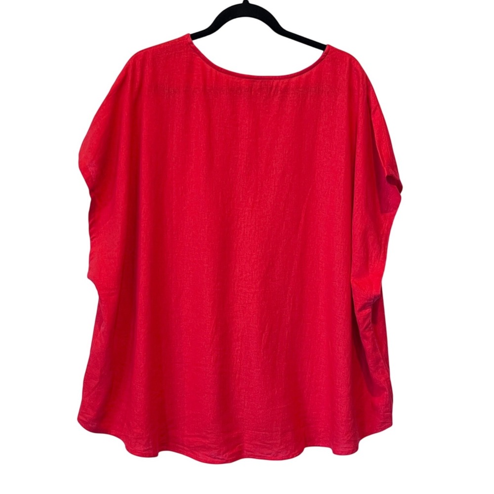 DKNY Womens Red Linen Blend V-Neck Oversized Blouse Top Plus Size 3X - Picture 3 of 7